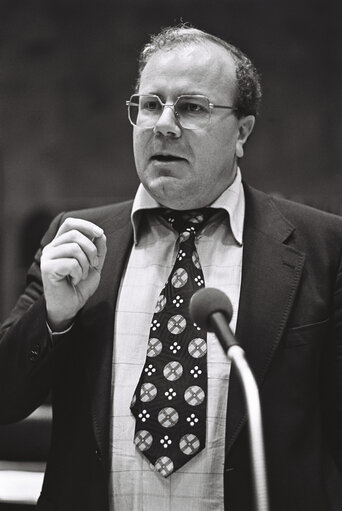 European Commissioner Martin BANGEMANN in plenary session in Luxembourg in February 1977