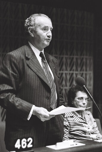 The MEP Gustave DELEAU during a session in Strasbourg in March 1980.