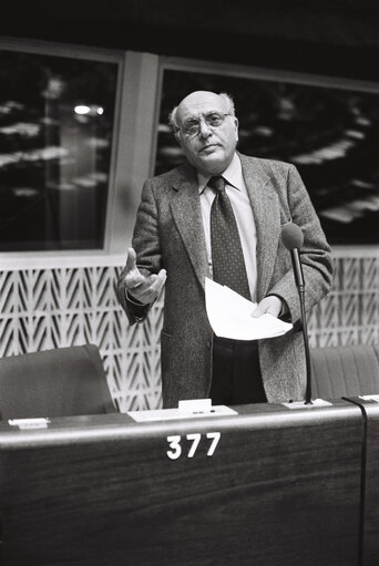 The MEP Altiero SPINELLI during a session in Strasbourg in March 1980.