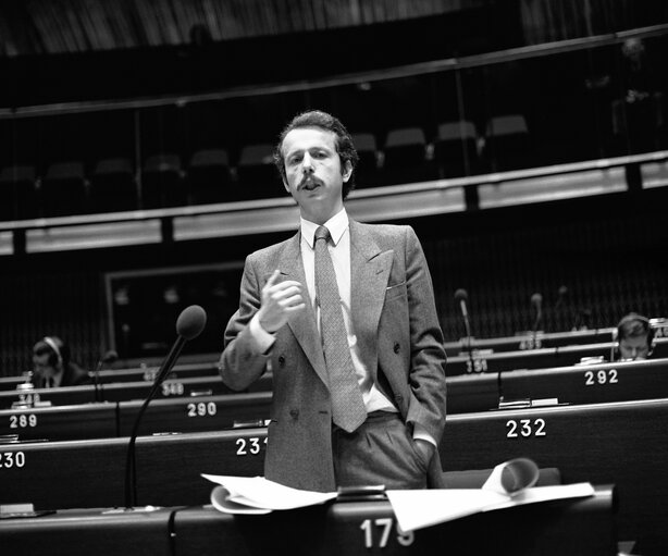 The delegue Marc FISCHBACH during a session in Strasbourg in November 1981.