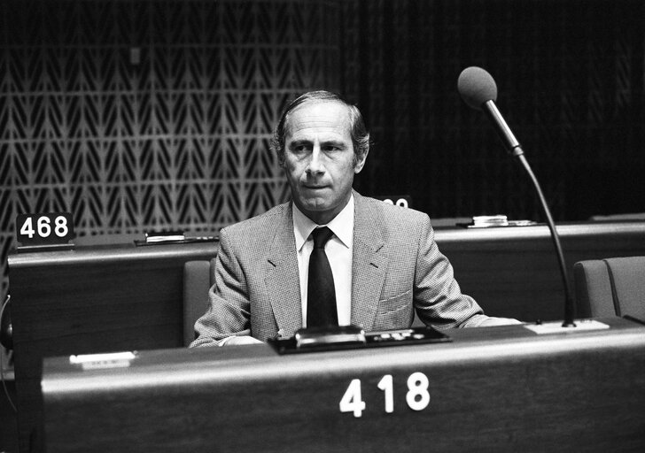 The MEP Francois MUSSO during a session in Strasbourg in October 1984.