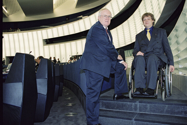 The MEPs Brian CROWLEY, Pat The COPE GALLAGHER during a plenary session in Strasbourg on July 1999.