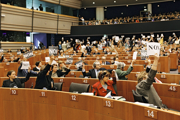 Plenary Session in Brussels in April 2002. Demonstration after the first round of the French Presidential Election of 2002