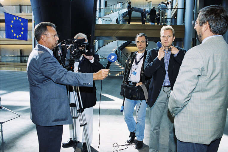 German ARD television team at work in Strasbourg