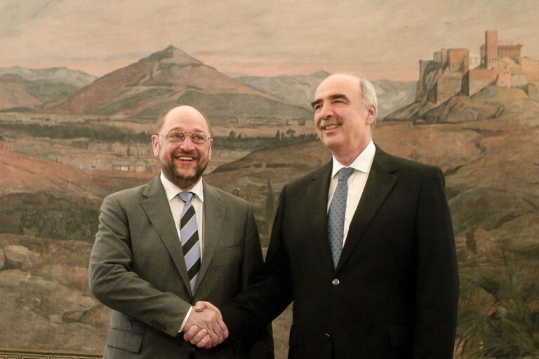 European Parliament President Martin Schulz  with Evanggelos Meimarakis President of the National Greek Parliament, on November 4, 2013