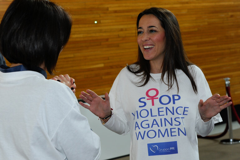 MEPs wear T-Shirts with Stop Violence Against Women