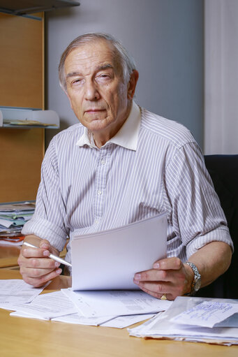 MEP Bill NEWTON DUNN in his office at the European Parliament in Brussels