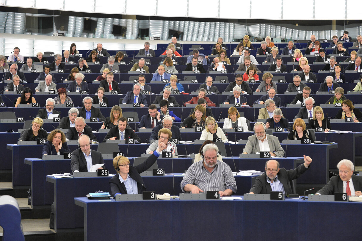 General view of GUE/NGL MEPs during plenary session week 16 in Strasbourg