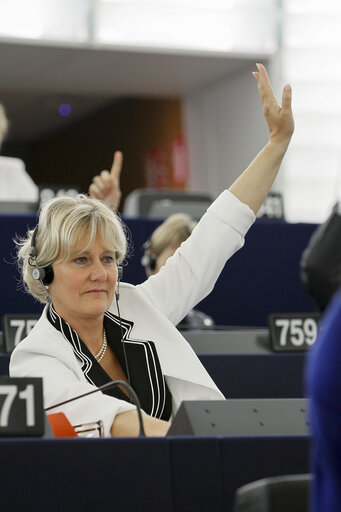 Nadine MORANO in plenary chamber week 38 2014 in Strasbourg