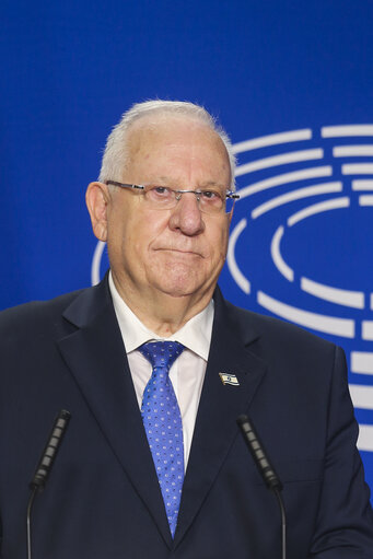 Official visit of the President of the State of Israel to the European Parliament in Brussels.Press point