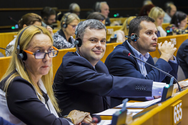 Ionel-Sorin MOISA votes during plenary session in Brussels