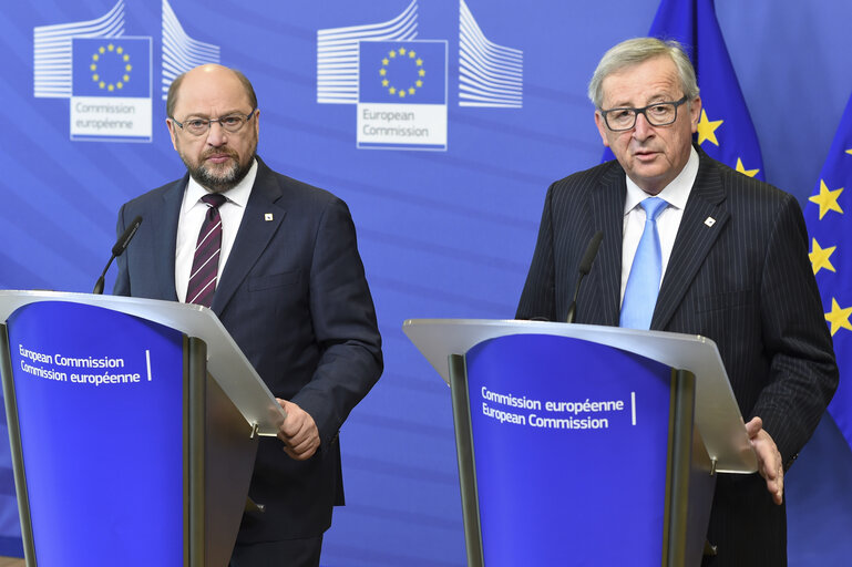 Joint press conference by Jean-Claude Juncker, President of the EC, and Martin Schulz, President of the EP, ahead of the European Council meeting of 17 and 18 March 2016