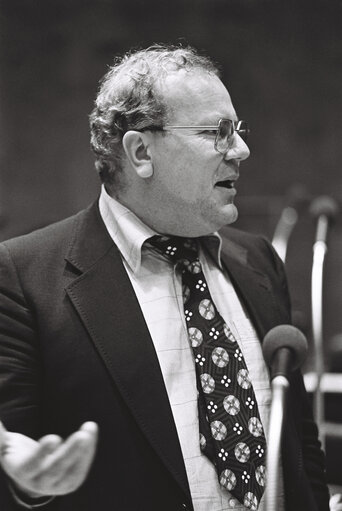 European Commissioner Martin BANGEMANN in plenary session in Luxembourg in February 1977