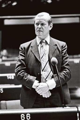 Suriet 6: Lord Donald BRUCE OF DONINGTON, Member of the European Parliament, during a session in Strasbourg in March 1977.