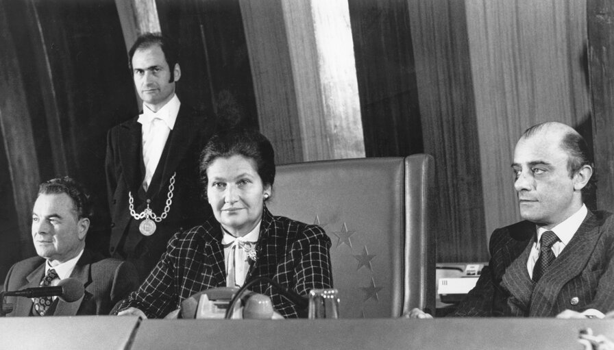 VEIL Simone, President of the European Parliament in the Strasbourg hemicycle in February 1980