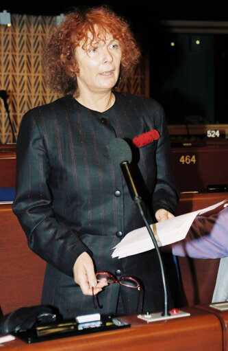 Fotografija 2: Christa RANDZIO-PLATH in the hemicycle at the European parliament.