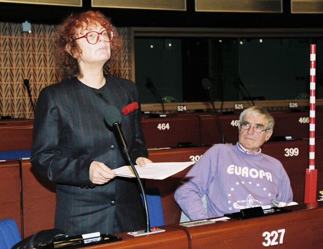 Foto 1: Christa RANDZIO-PLATH and Dieter ROGALLA  in the hemicycle at the European parliament.