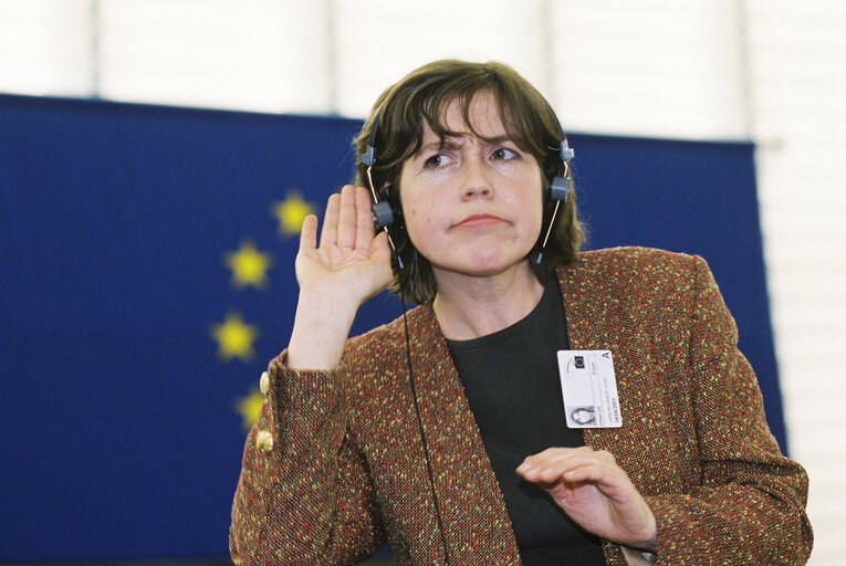 Zdjęcie 1: Signed language interpreter at work in the hemicycle in Strasbourg