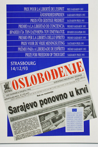 Fotografie 2: Sakharov Prize poster of 1993 awarded to Oslobodenje