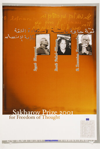 Fotografie 9: Sakharov Prize poster of 2001 awarded to Izzat Ghazzawi, Nurit Peled-Elhanan and Dr Zacarias Kamwenho