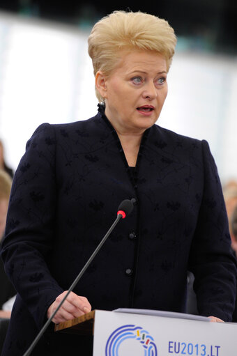 Photo 10: Visit of the President of the Republic of Lithuania in Plenary Session week 03 2014 in Strasbourg