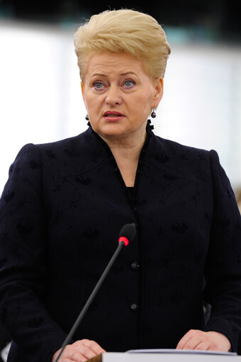 Photo 9: Visit of the President of the Republic of Lithuania in Plenary Session week 03 2014 in Strasbourg