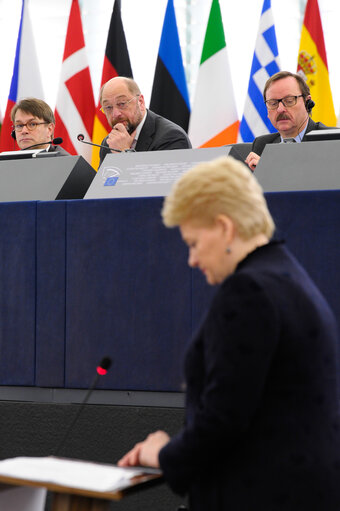 Photo 4: Visit of the President of the Republic of Lithuania in Plenary Session week 03 2014 in Strasbourg