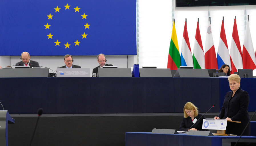 Photo 5: Visit of the President of the Republic of Lithuania in Plenary Session week 03 2014 in Strasbourg