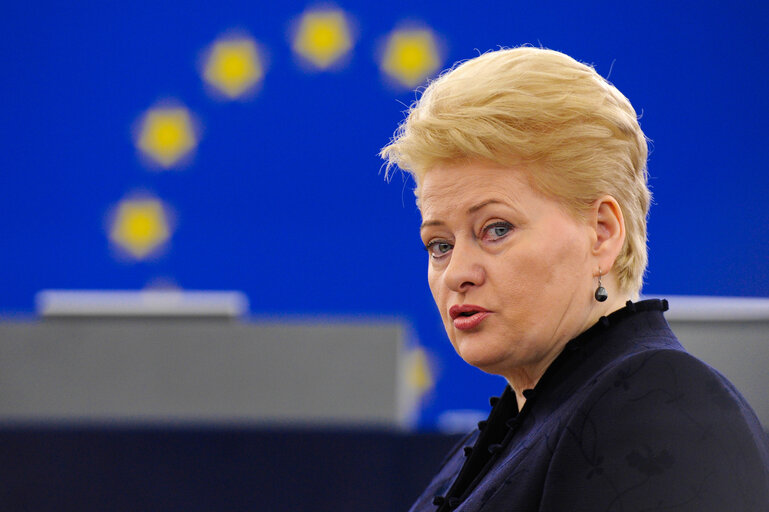 Photo 7: Visit of the President of the Republic of Lithuania in Plenary Session week 03 2014 in Strasbourg