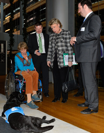 Fotografie 5: Viviane REDING - EC Vice President welcomes Martin KASTLER and Susanne PICHERT and assistance dog LAGUNA