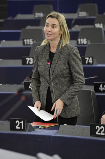 Fotografija 8: Plenary session week 48 2014 in Strasbourg - Recognition of Palestine statehood  Statement by the Vice-President of the Commission/High Representative of the Union for Foreign Affairs and Security Policy