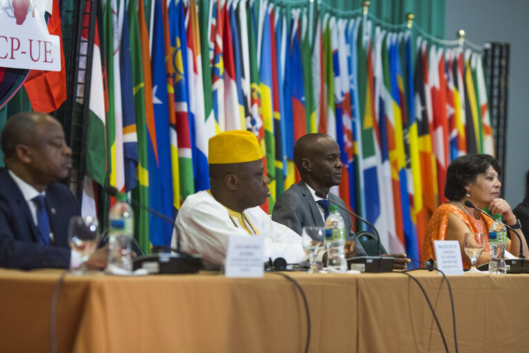 Nuotrauka 13: The opening panel, Léonard-Emile Ognimba, Ibrahim Bundu, (Acting Co-President ACP-EU)Jovenel Moise (President of the Republic of Haiti), Michele Rivasi (Acting Co-President ACP-EU) .The opening of the 48th ACP Parliamentary Assembly in PÈtion-ville, Haiti, bringing together representatives of the African, Caribbean and Pacific (ACP) States and the 34th Session of the ACP-EU Joint Parliamentary Assembly. Port Prince, Haiti, December 18, 2017.