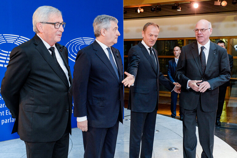 European Ceremony of Honour for Dr. Helmut KOHL - Jean-Claude JUNCKER, President of the EC, Antonio TAJANI, EP President, Donald TUSK, President of the European Council, and Norbert LAMMERT, President of the German Bundestag (from left to right)