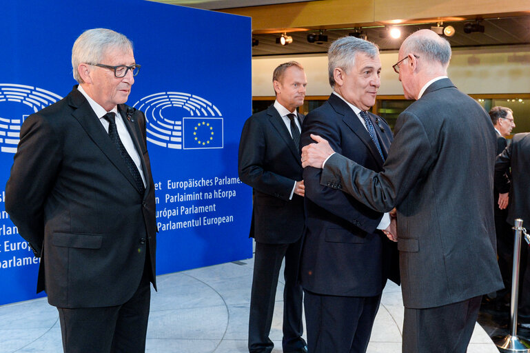 European Ceremony of Honour for Dr. Helmut KOHL - Jean-Claude JUNCKER, President of the EC, Donald TUSK, President of the European Council, Antonio TAJANI, EP President, and Norbert LAMMERT, President of the German Bundestag (from left to right)