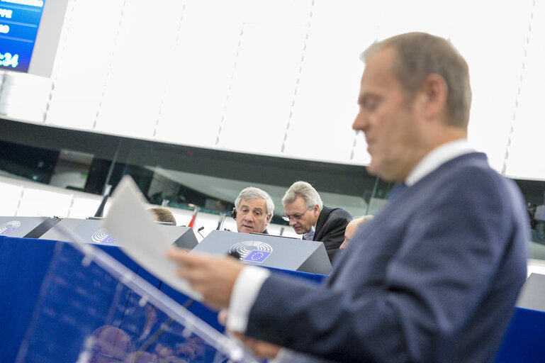 Foto 7: Antonio TAJANI - EP President in plenary session Week 43  2017 in Strasbourg - Conclusions of the European Council meeting of 19 and 20 October 2017