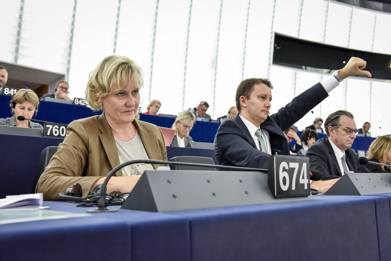 Photo 2: Nadine MORANO in plenary session week 43 2017 in Strasbourg