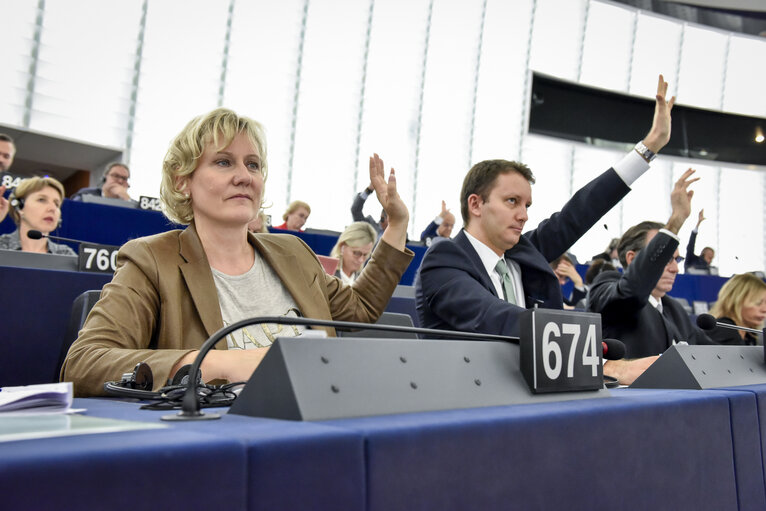 Photo 3: Nadine MORANO in plenary session week 43 2017 in Strasbourg