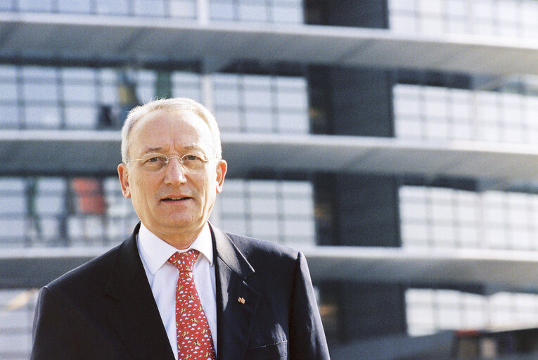 Portrait of a MEP in front of the European Parliament in Strasbourg