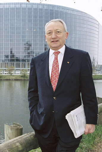 Portrait of a MEP in front of the European Parliament in Strasbourg