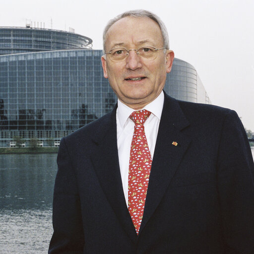 Portrait of a MEP in front of the European Parliament in Strasbourg