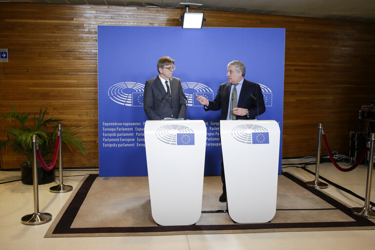 Fotogrāfija 3: Press Point Antonio TAJANI - EP President and Guy VERHOFSTADT on Brexit