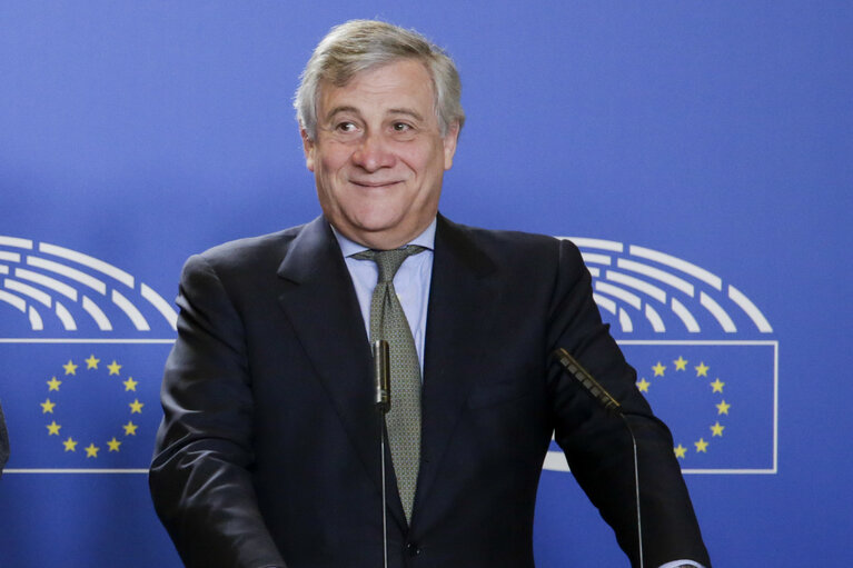 Fotogrāfija 1: Press Point Antonio TAJANI - EP President and Guy VERHOFSTADT on Brexit