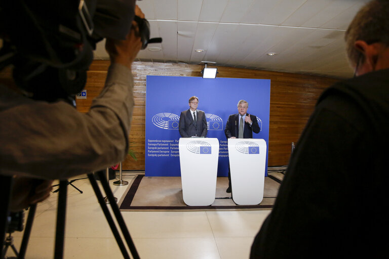 Fotogrāfija 2: Press Point Antonio TAJANI - EP President and Guy VERHOFSTADT on Brexit