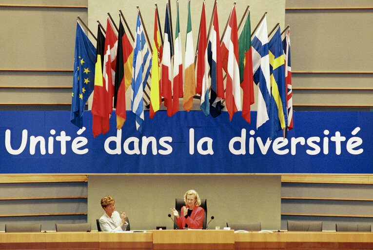 Photo 4: Proclamation of the slogan Unity diversity slogan in Brussels