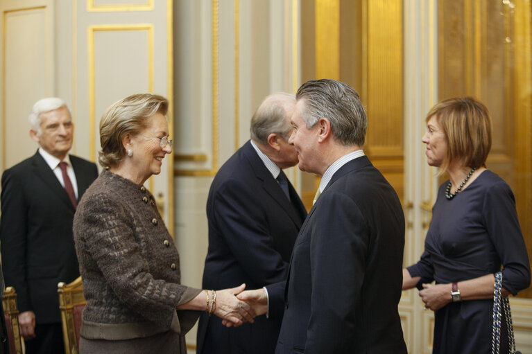 Fotografie 13: Jerzy Buzek, EP President, EP Vice-Presidents, MEPs and EP officials attend a New Year reception at the Belgian Royal Palace in Brussels