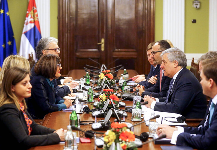 Official visit of the President of the European Parliament to Serbia.Meeting with the Speaker of the National Assembly of the Republic of Serbia, Ms Maja GOJKOVIC