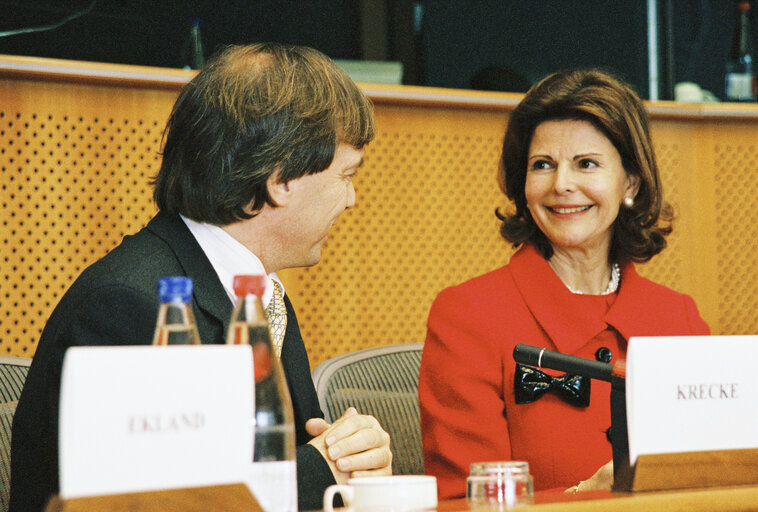 Visit of Queen Silvia of Sweden at the European Parliament in Brussels