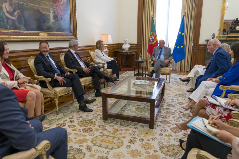 Official visit by Roberta METSOLA, EP President to Lisbon, Portugal. Meeting with Augusto Santos Silva, Speaker of Assembleia da Republica.