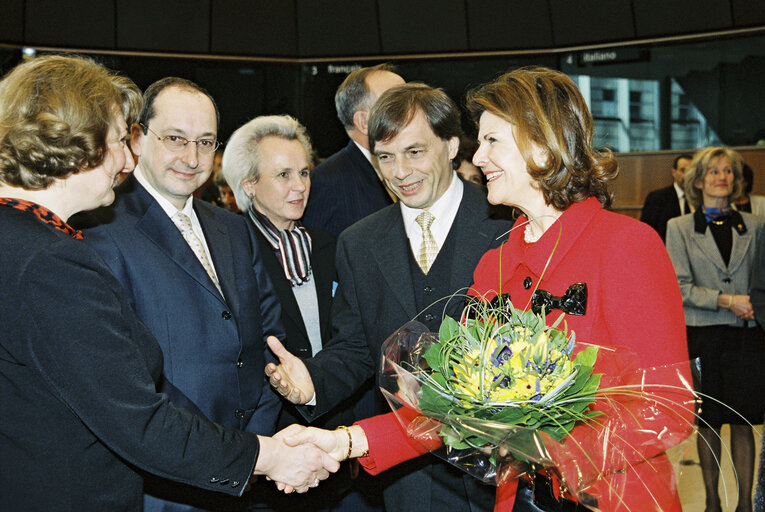 Visit of Queen Silvia of Sweden at the European Parliament in Brussels