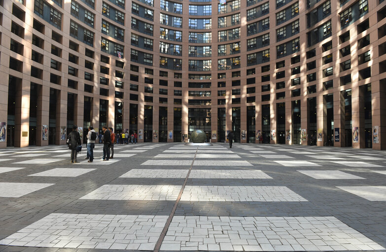 Fotografie 6: EE2014 - Set up of the Go to Vote campaign banners in Strasbourg